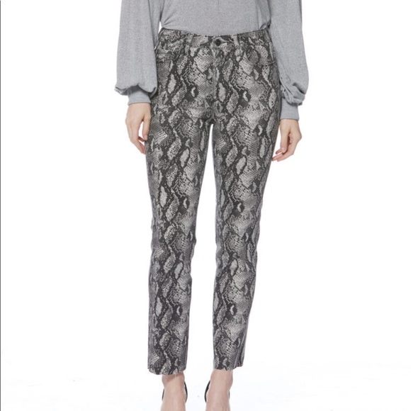 PAIGE Hoxton Raw Hem Snake Print High-Rise Jeans